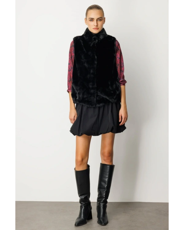 Ekol Kadın Kürklü Siyah Yelek 08905