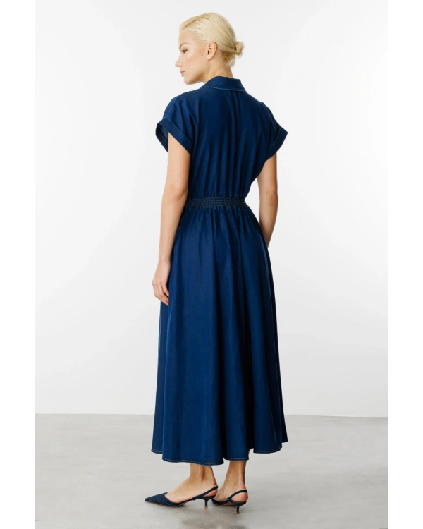 Ekol Kadın Maxi Boy İndigo Elbise 05030