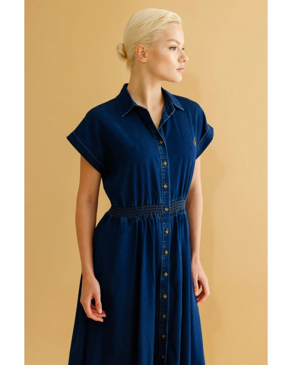 Ekol Kadın Maxi Boy İndigo Elbise 05030