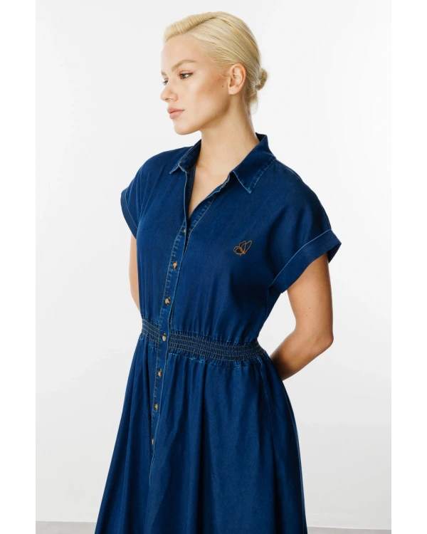 Ekol Kadın Maxi Boy İndigo Elbise 05030