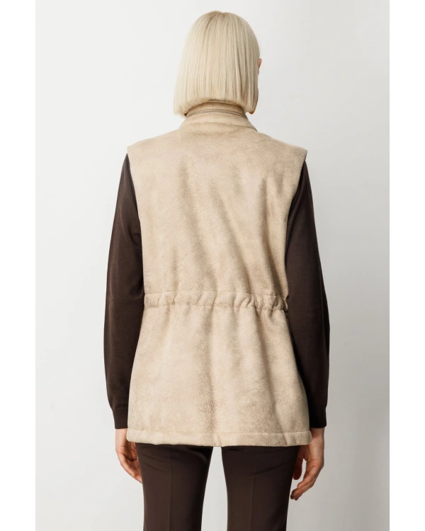 Ekol Kadın Peluş Astarlı Kapak Cepli Kum Renk Yelek 08503