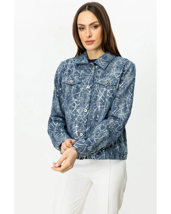 Ekol Kadın Pul İşlemeli İndigo Kot Mont 06026