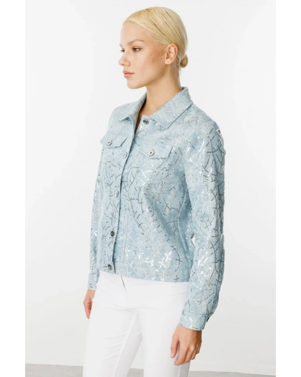 Ekol Kadın Pul İşlemeli Mavi Kot Mont 06026