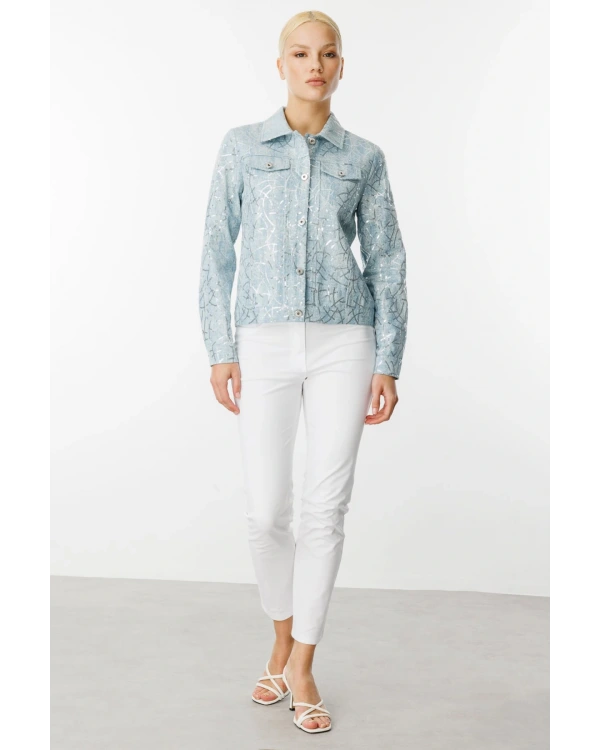 Ekol Kadın Pul İşlemeli Mavi Kot Mont 06026