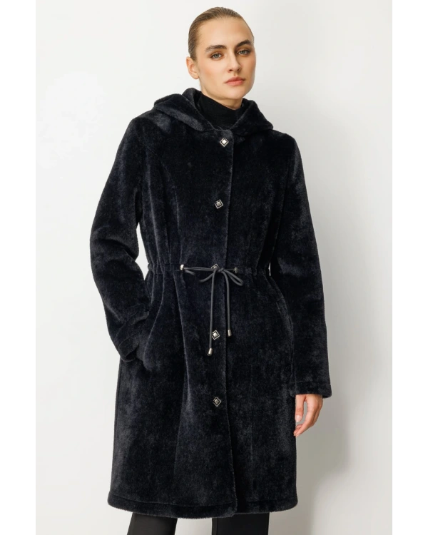 Ekol Kadın Siyah Kürklü Manto 06077