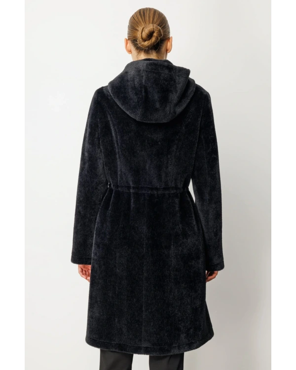 Ekol Kadın Siyah Kürklü Manto 06077