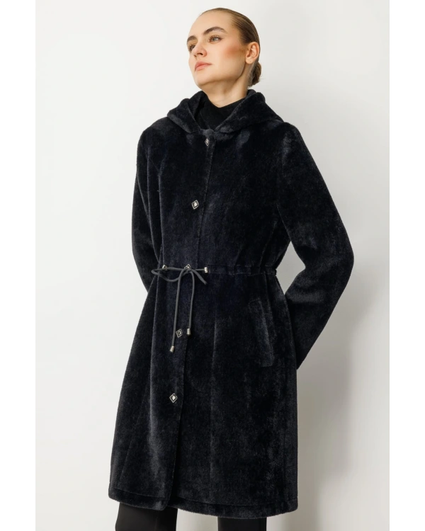 Ekol Kadın Siyah Kürklü Manto 06077