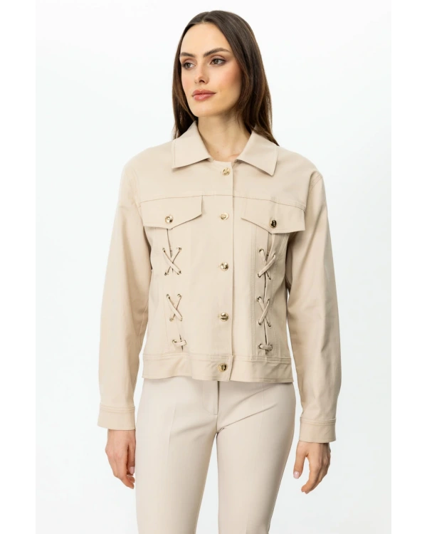 Ekol Kadın Süs Kapak Cepli Düğmeli Kum Renk Ceket 06016