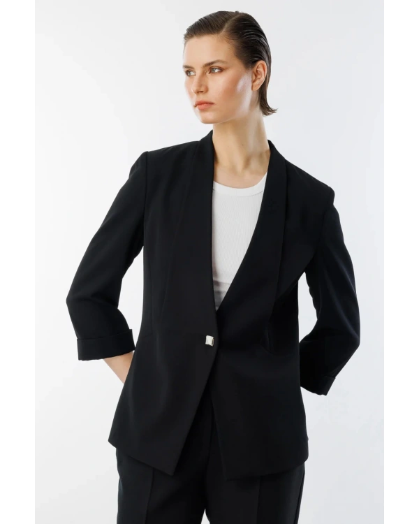 Ekol Kadın Tek Düğmeli Siyah Blazer Ceket 04128