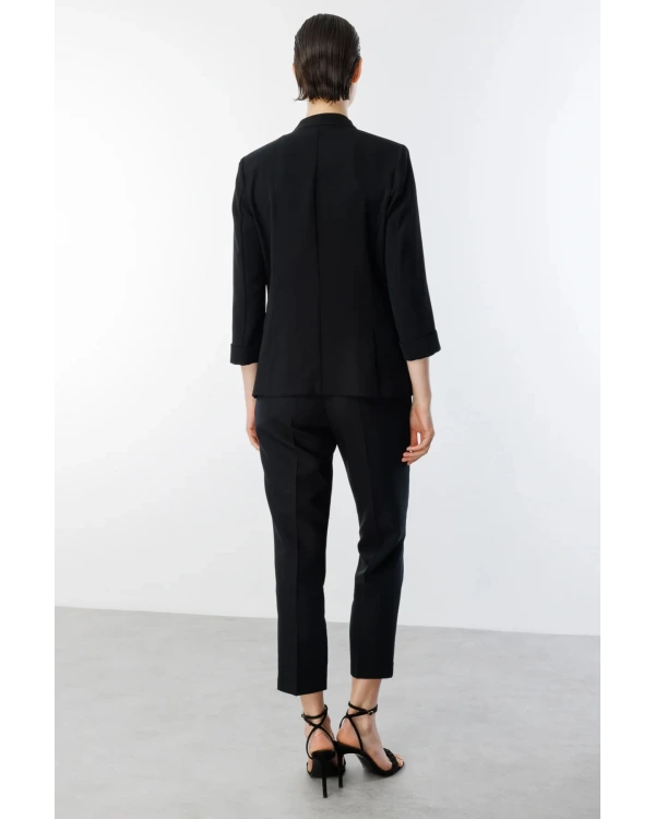 Ekol Kadın Tek Düğmeli Siyah Blazer Ceket 04128