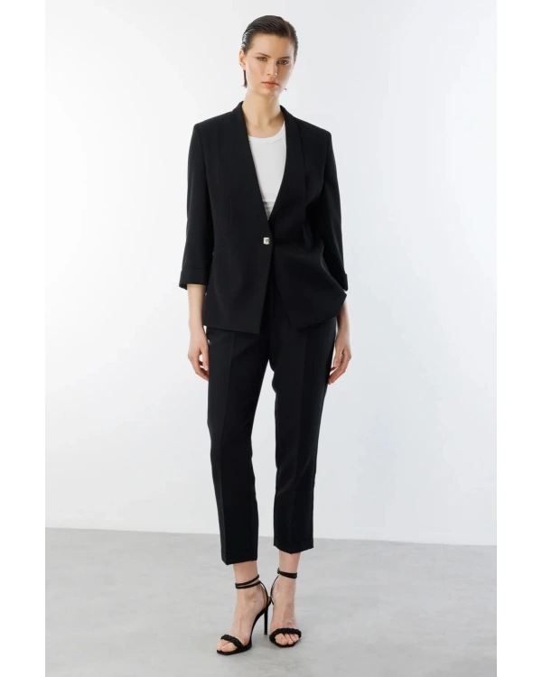 Ekol Kadın Tek Düğmeli Siyah Blazer Ceket 04128