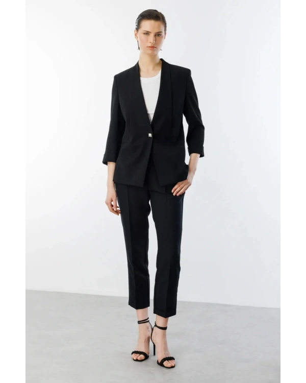 Ekol Kadın Tek Düğmeli Siyah Blazer Ceket 04128