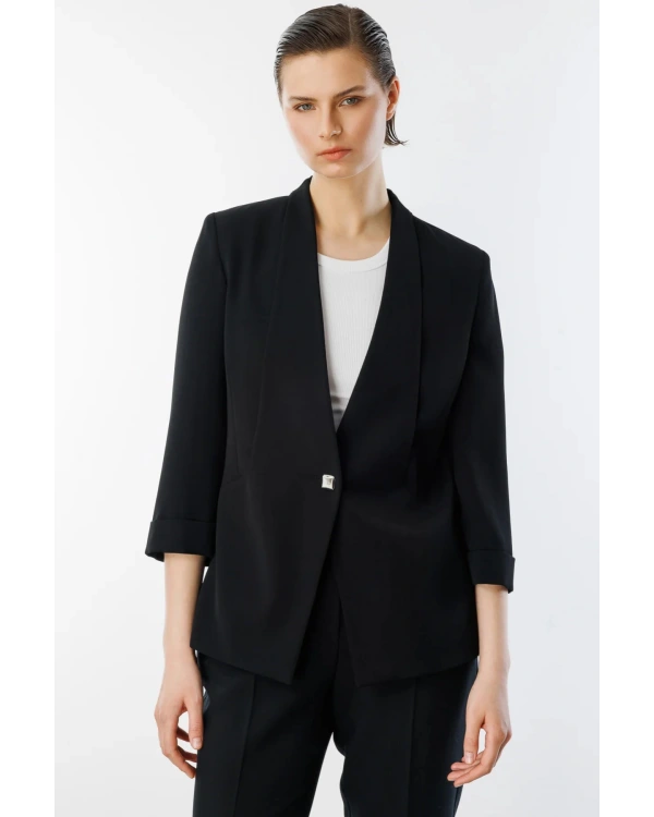 Ekol Kadın Tek Düğmeli Siyah Blazer Ceket 04128