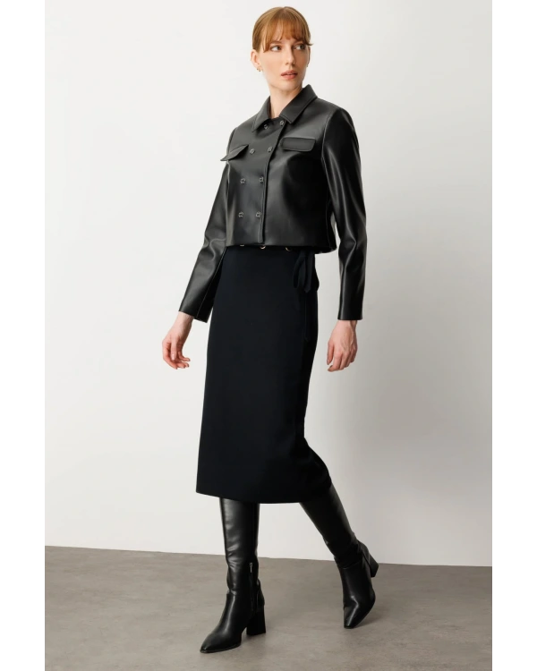 Ekol Kadın Uzun Kol Siyah Deri Ceket 05087