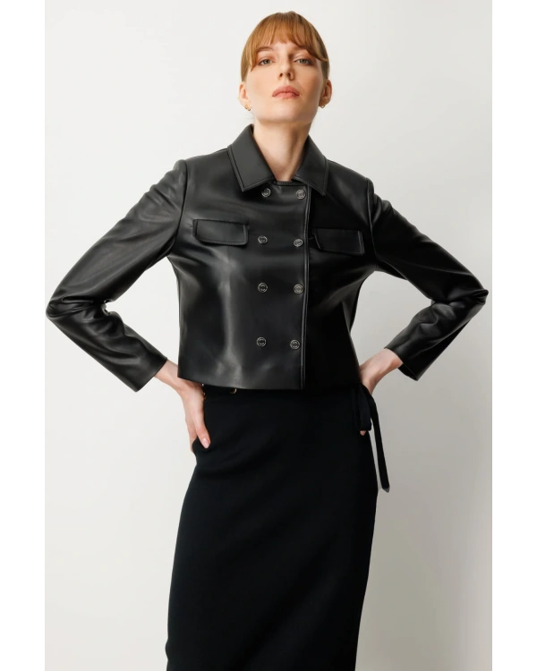 Ekol Kadın Uzun Kol Siyah Deri Ceket 05087