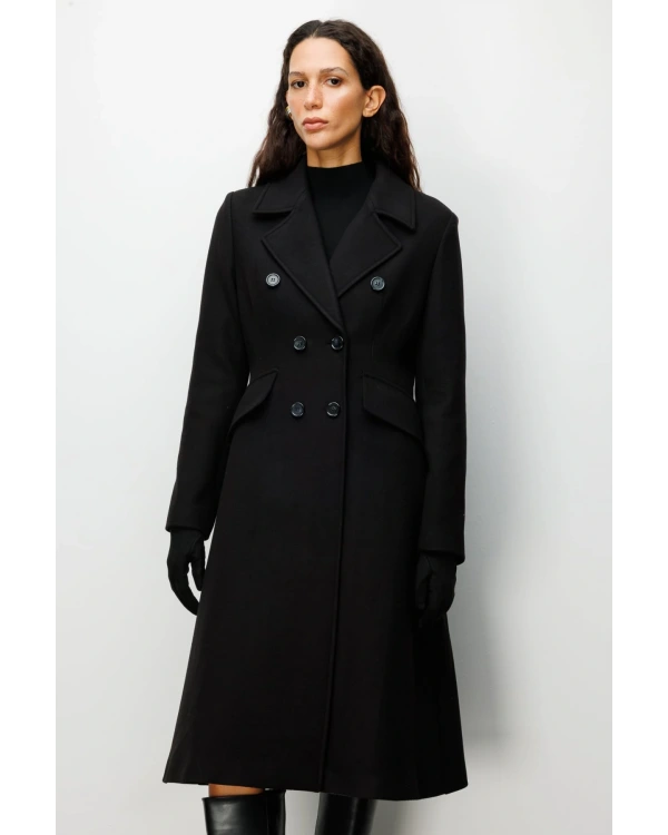 Ekol Kadın Uzun Siyah Manto 06073