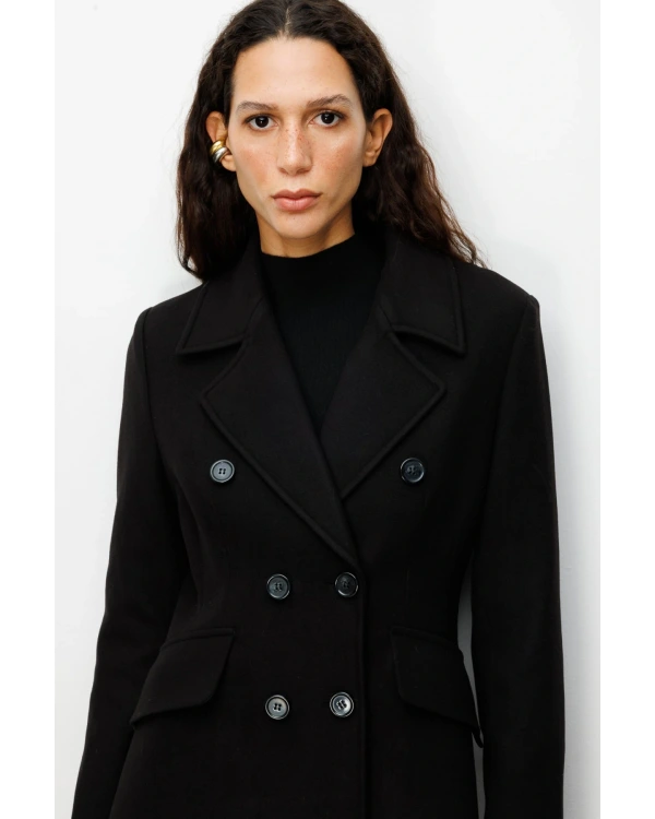 Ekol Kadın Uzun Siyah Manto 06073