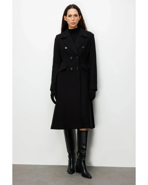 Ekol Kadın Uzun Siyah Manto 06073