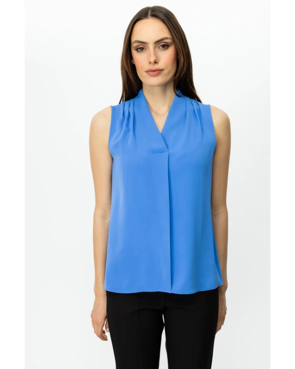 Ekol Kadın V Yaka Mavi Bluz 03062