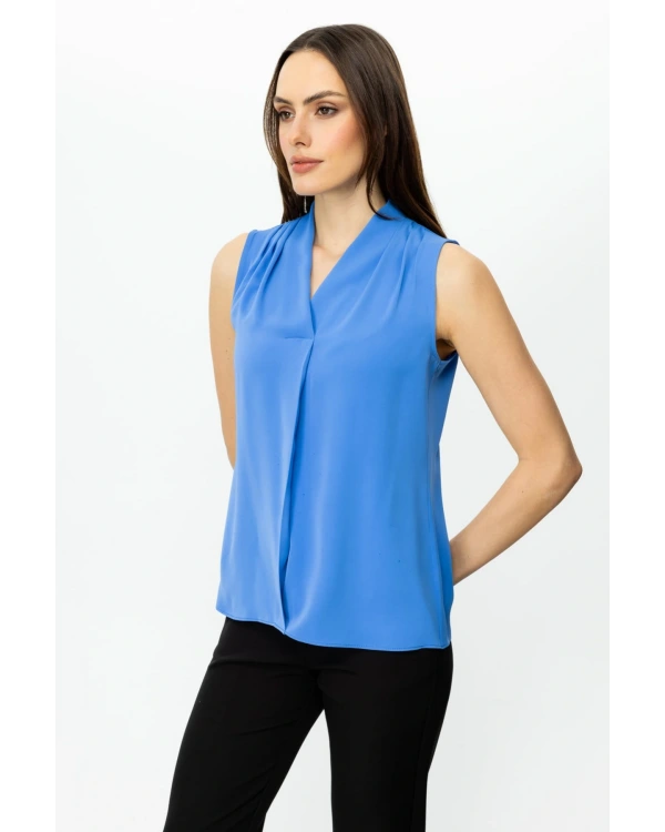 Ekol Kadın V Yaka Mavi Bluz 03062