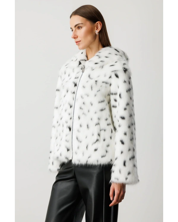 Ekol Kapüşonlu Dalmaçya Desenli Ekru Manto 06107