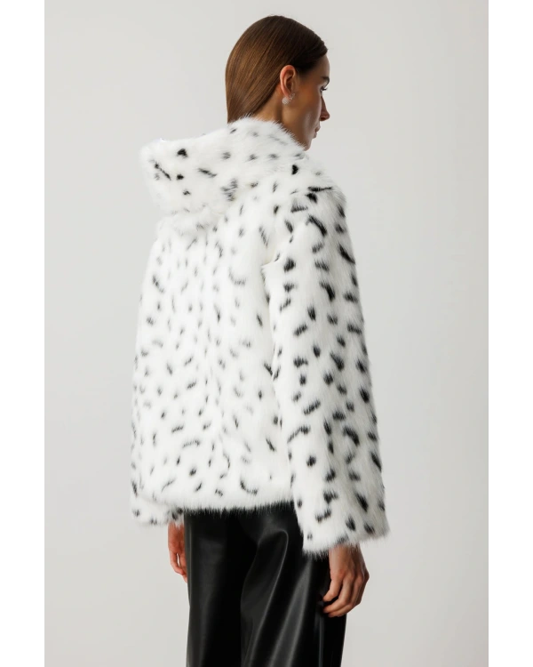 Ekol Kapüşonlu Dalmaçya Desenli Ekru Manto 06107