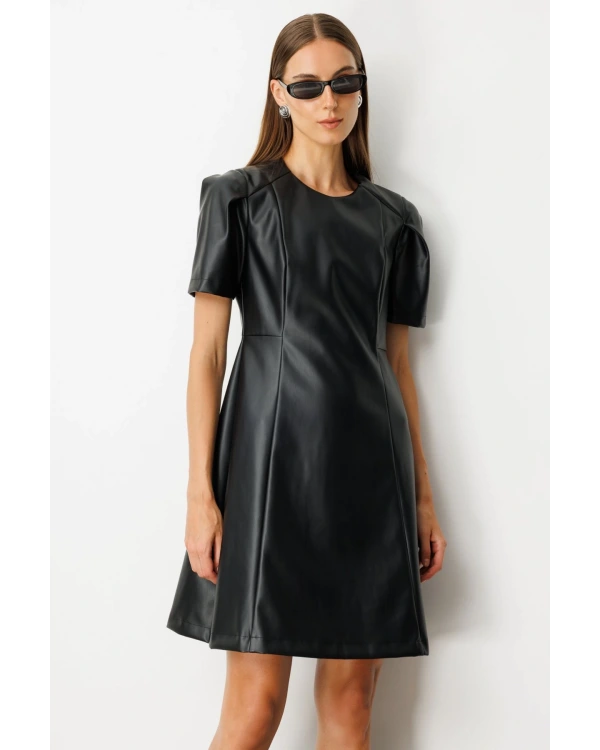 Ekol Kısa Kollu Deri Elbise 04081
