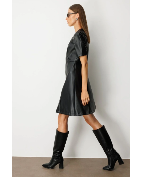 Ekol Kısa Kollu Deri Elbise 04081
