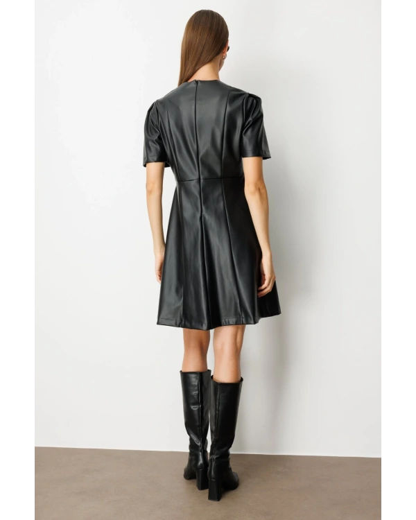 Ekol Kısa Kollu Deri Elbise 04081