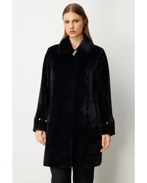 Ekol Kruvaze Yaka Broş Detaylı Manto 06331