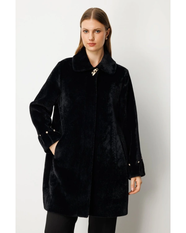 Ekol Kruvaze Yaka Broş Detaylı Manto 06331