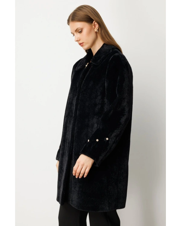 Ekol Kruvaze Yaka Broş Detaylı Manto 06331