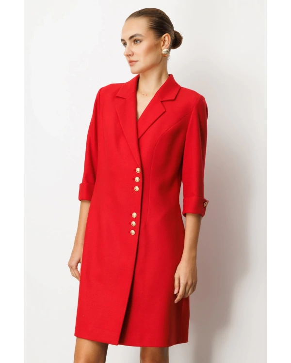 Ekol Kruvaze Yaka Düğmeli Elbise 04009