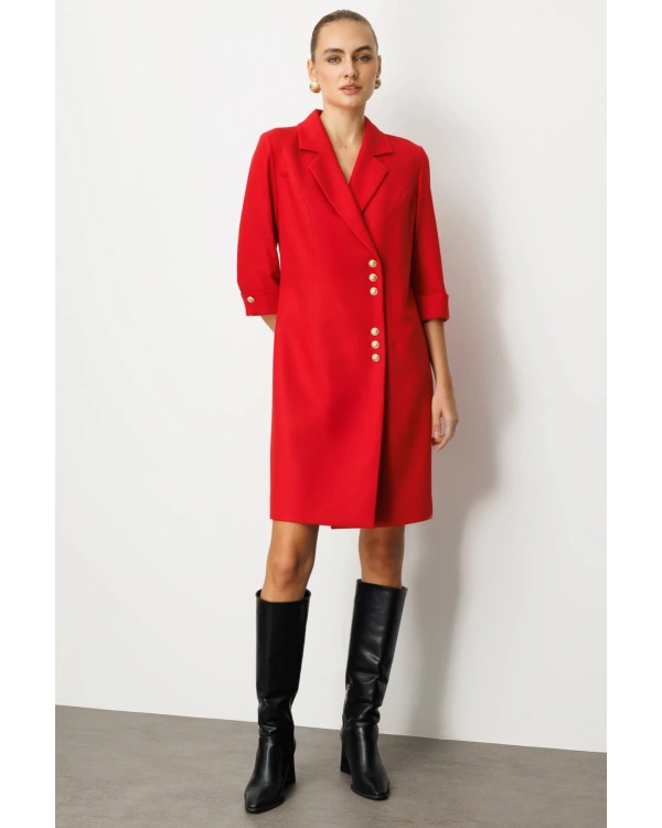 Ekol Kruvaze Yaka Düğmeli Elbise 04009