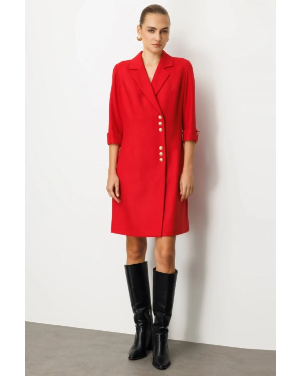 Ekol Kruvaze Yaka Düğmeli Elbise 04009