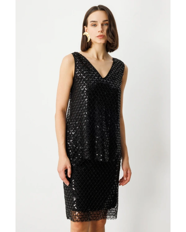 Ekol Payetli V Bluz 03328