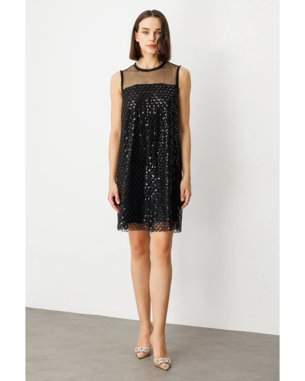 Ekol Pul Payetli Midi Boy Elbise 05206