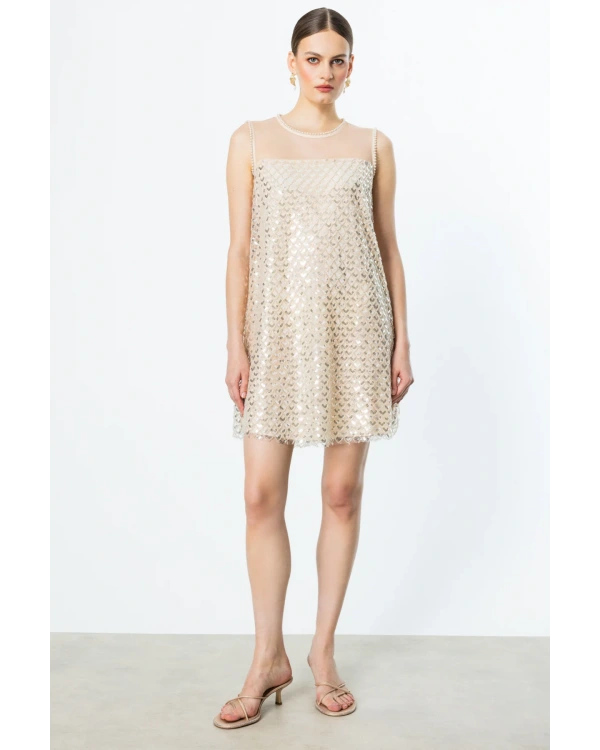 Ekol Pul Payetli Midi Boy Elbise 05206