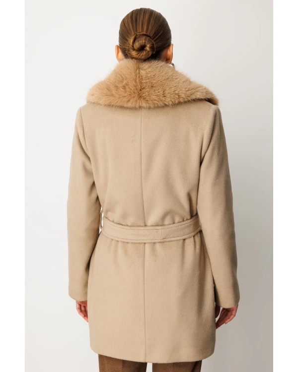 Ekol Yakası Kürklü Beli Bağlamalı Manto 06079