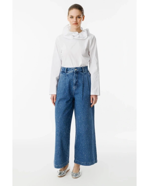 Ghisa Taşlı Pensli Palazzo Pantolon 8702