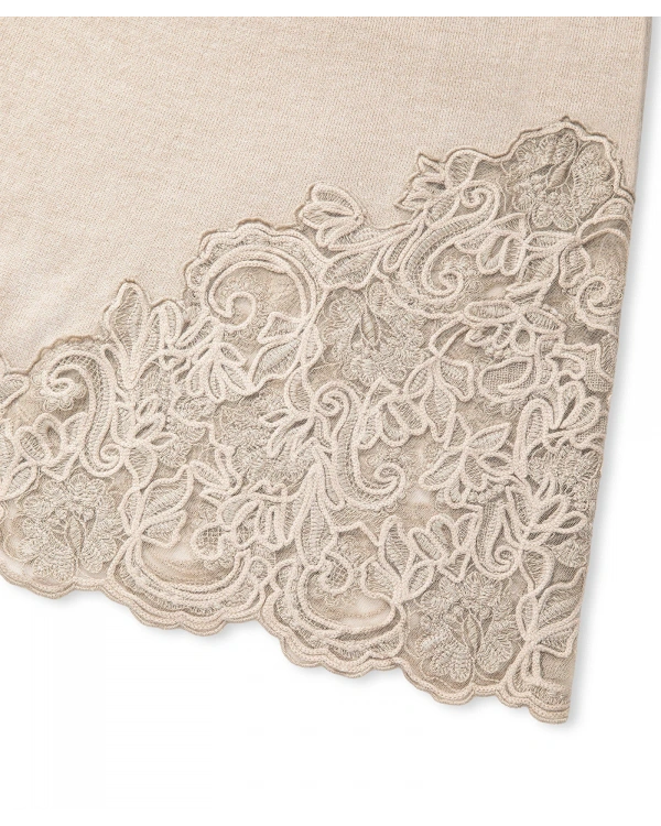 İpekyol Dantel Brode Aplikeli Triko Kadın Bej Etek IW6250004051