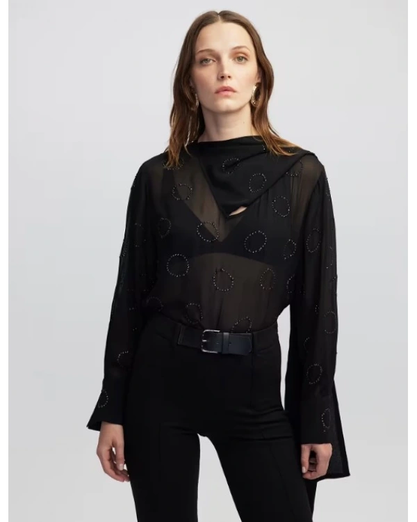 İpekyol Hotfix Baskılı Şifon Bluz IW6250006051