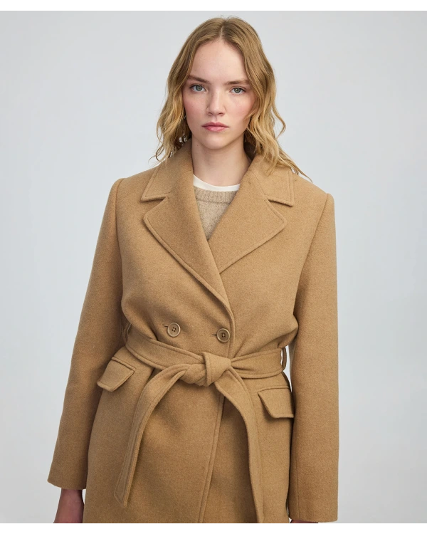 İpekyol Kuşaklı Kadın Kamel Kaşe Kaban IW6250008035