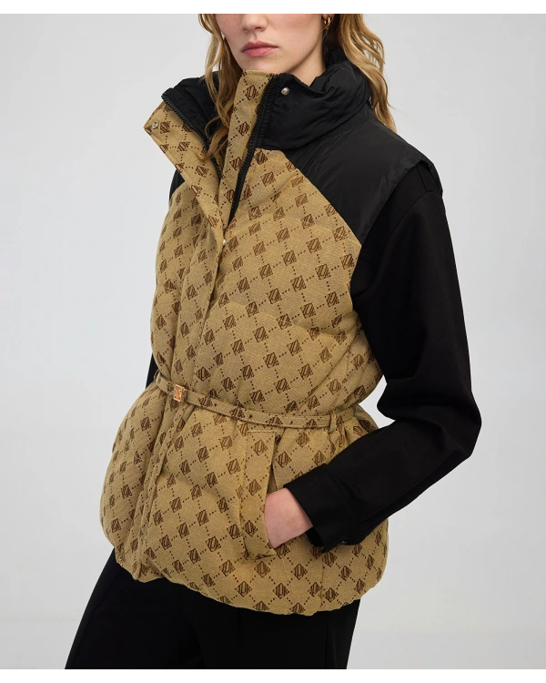 İpekyol Monogram Jakarlı Kadın Kamel Kapitone Yelek IW6250012019