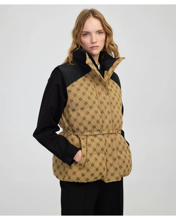 İpekyol Monogram Jakarlı Kadın Kamel Kapitone Yelek IW6250012019