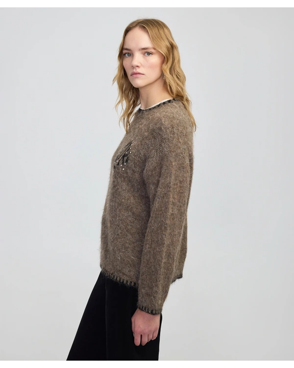 İpekyol Monogram Jakarlı Strass Taş İşlemeli Kazak IW6250050110