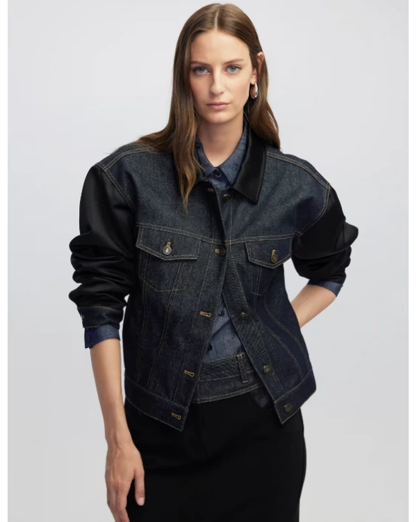 İpekyol Saten Denim Mix Ceket IW6250005044