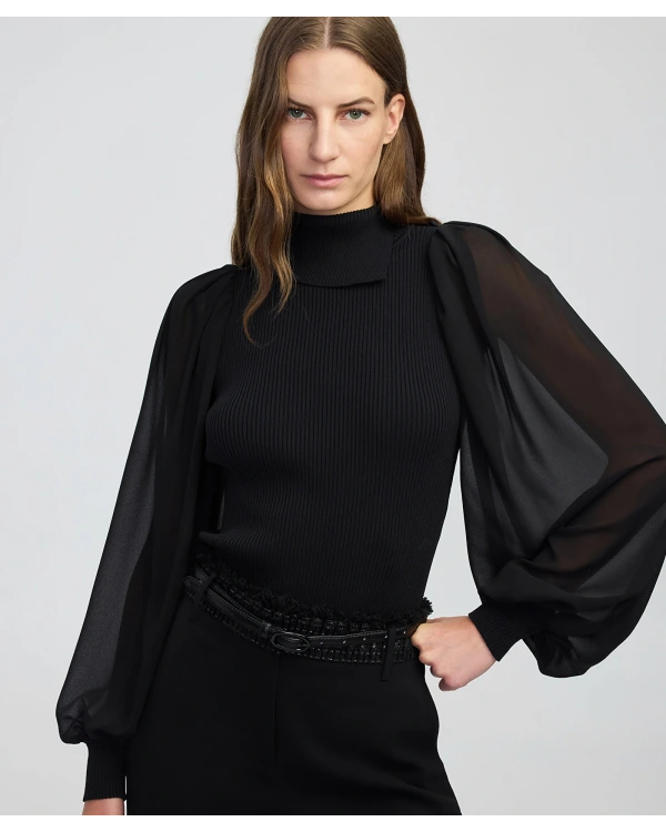 İpekyol Şifon Mix Asimetrik Yaka Triko IW6250050433