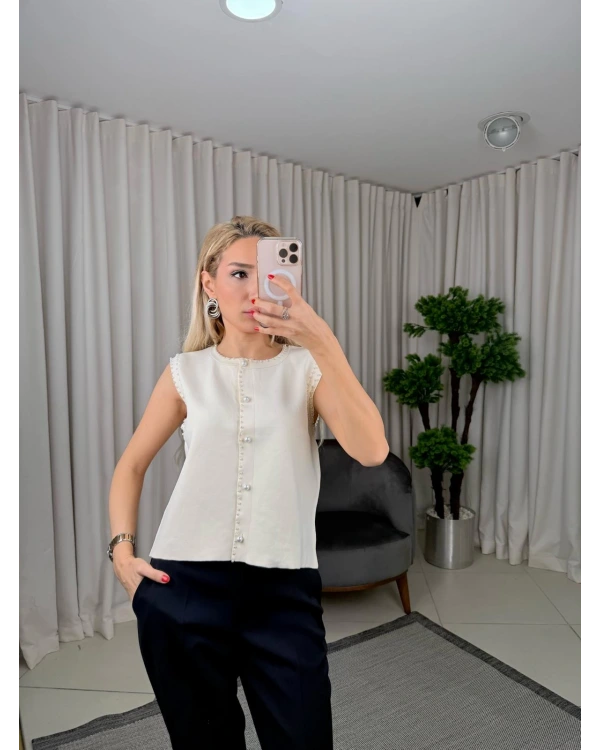 İpekyol Suni İnci Aksesuarlı Triko IS1250050083 Ekru