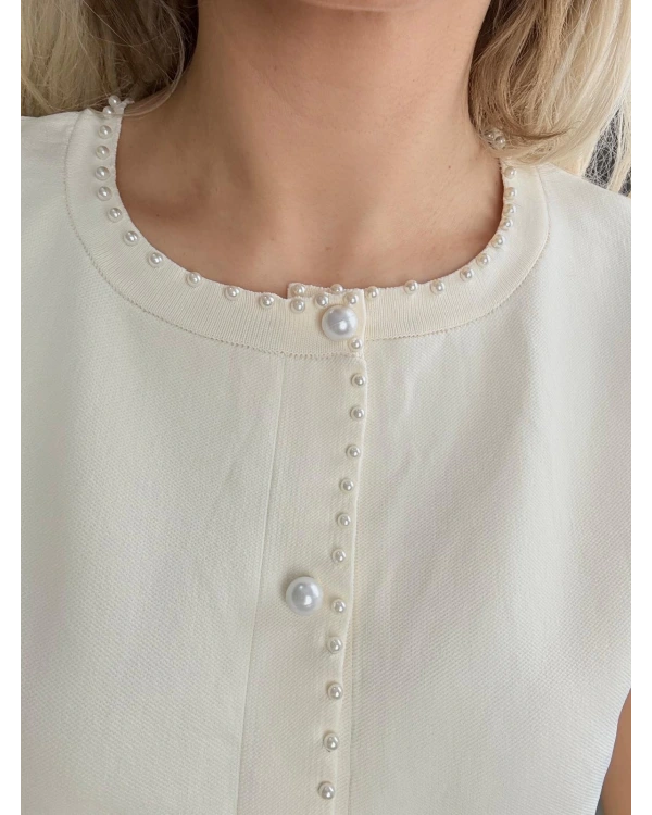 İpekyol Suni İnci Aksesuarlı Triko IS1250050083 Ekru